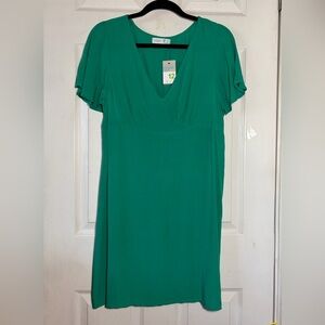 Primark Care Vibrant Green V-Neck Dress, Short Bell Sleeve Sz 8